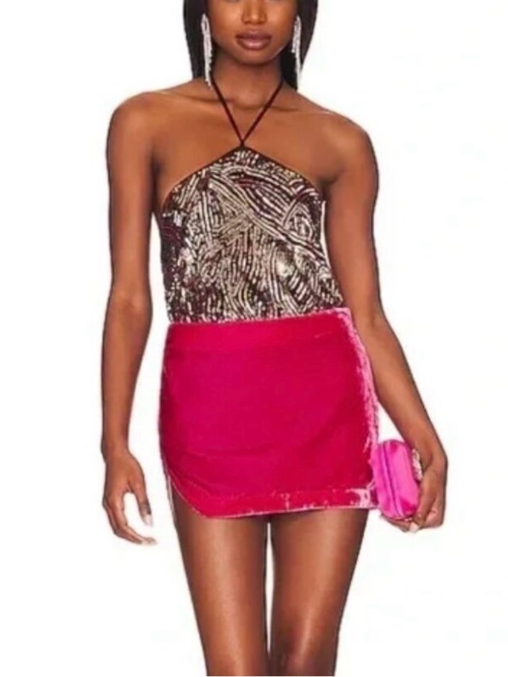 Free People Annalise Women's Velvet Mini Skirt‎ Side Zip Pink Size 6